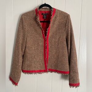 Anne Carson Tweed Blazer Multi Color Silk Blend Red trim Large